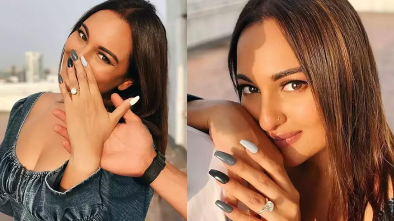 Sonakshi Sinha shows off engagement ring as she poses with a mystery man